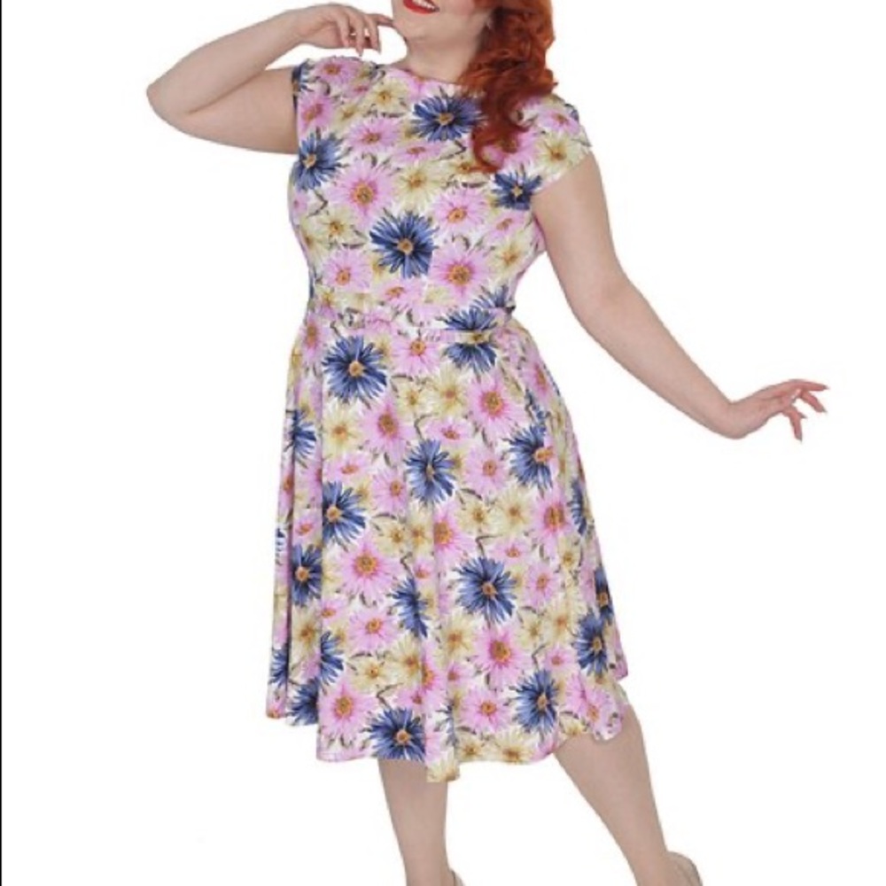 Tatyana 3XL floral pink & blue fit and flare dress
